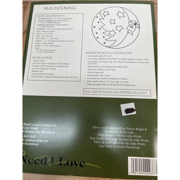 Simply Needl Love Santa Moon Rug Hooking Pattern Or Quilted Round - Picture 3 of 3